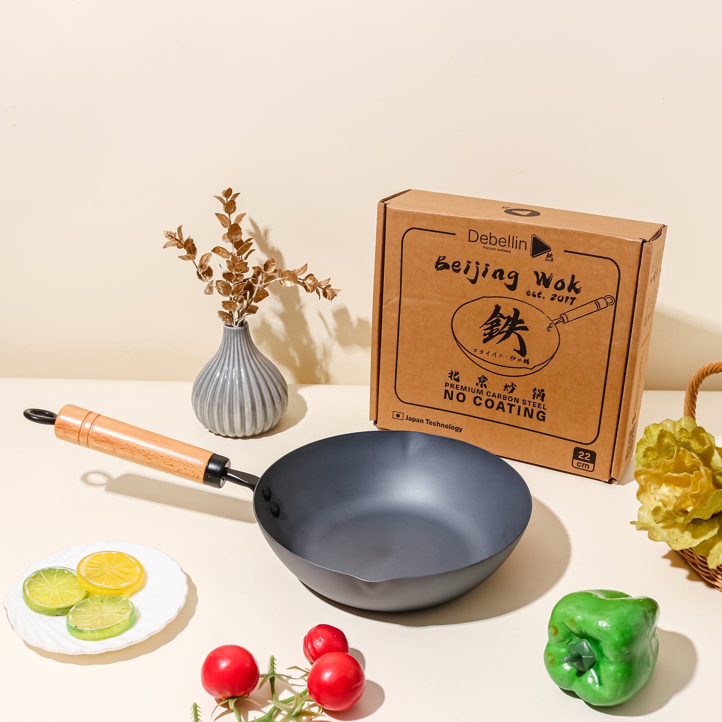 Debellin Beijing Wok 22 cm (Free Spatula Stahl Big Spoon)