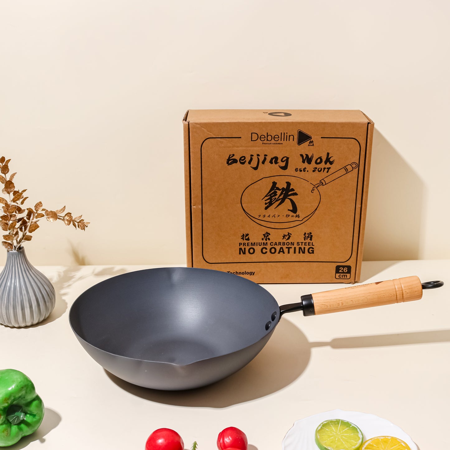 Debellin Beijing Wok 26 cm (Free Spatula Stahl Big Spoon)