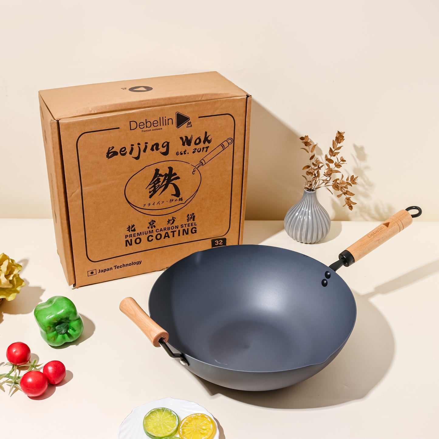 Debellin Beijing Wok 32 cm (Free Spatula Stahl Big Spoon)
