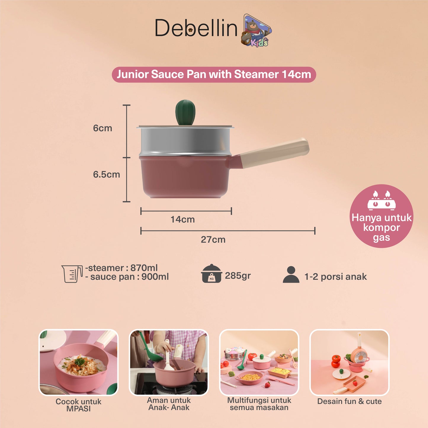 Debellin Junior Cactus Sauce Pan with Steamer 14 cm