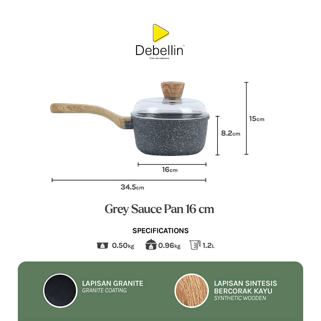 Debellin Grey Granite Sauce Pan 16 cm