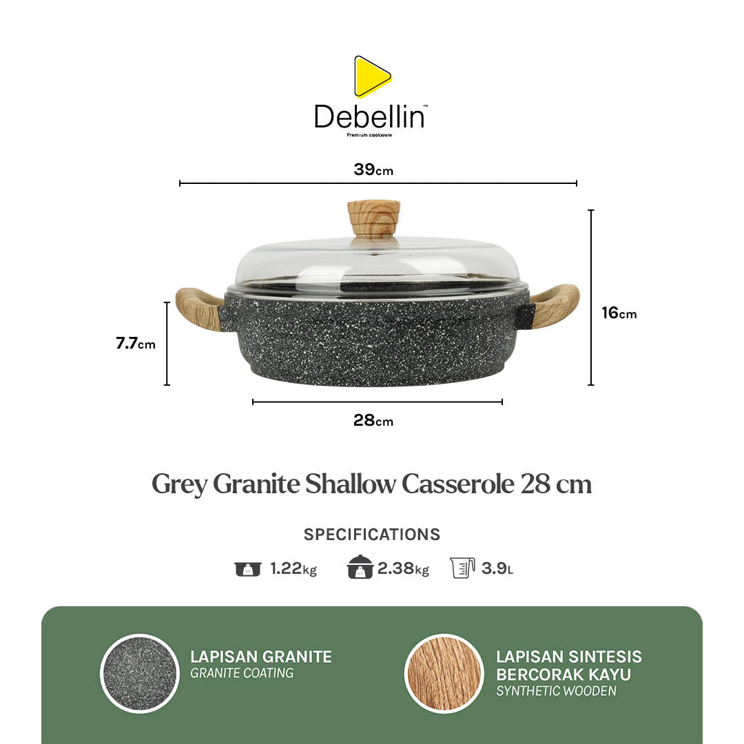 Debellin Grey Granite Shallow Casserole 28cm