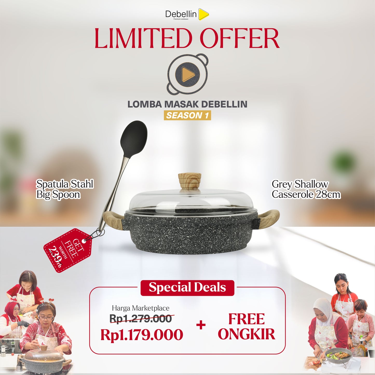 Debellin Grey Granite Shallow Casserole 28cm
