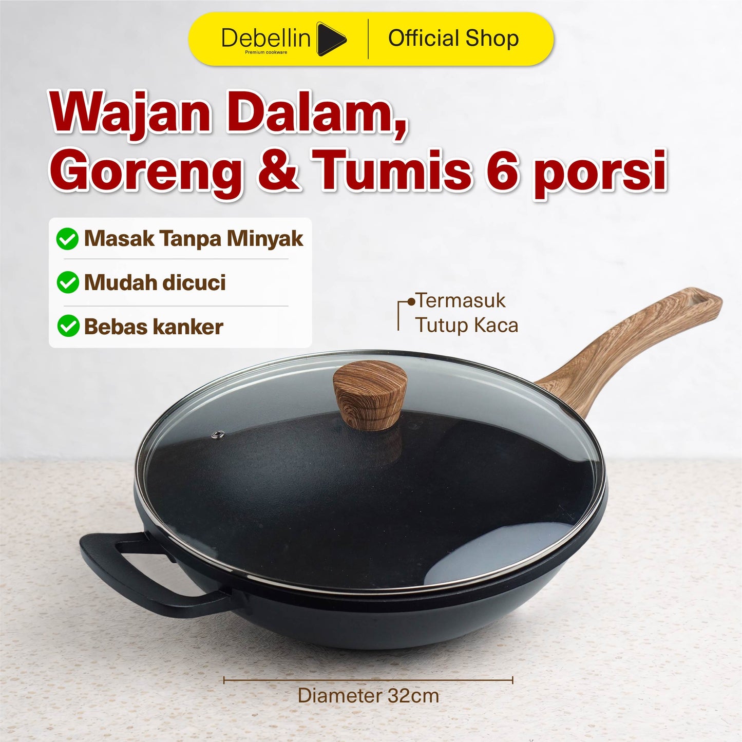 Debellin Absolute Granite Asian Wok Pan 32 cm