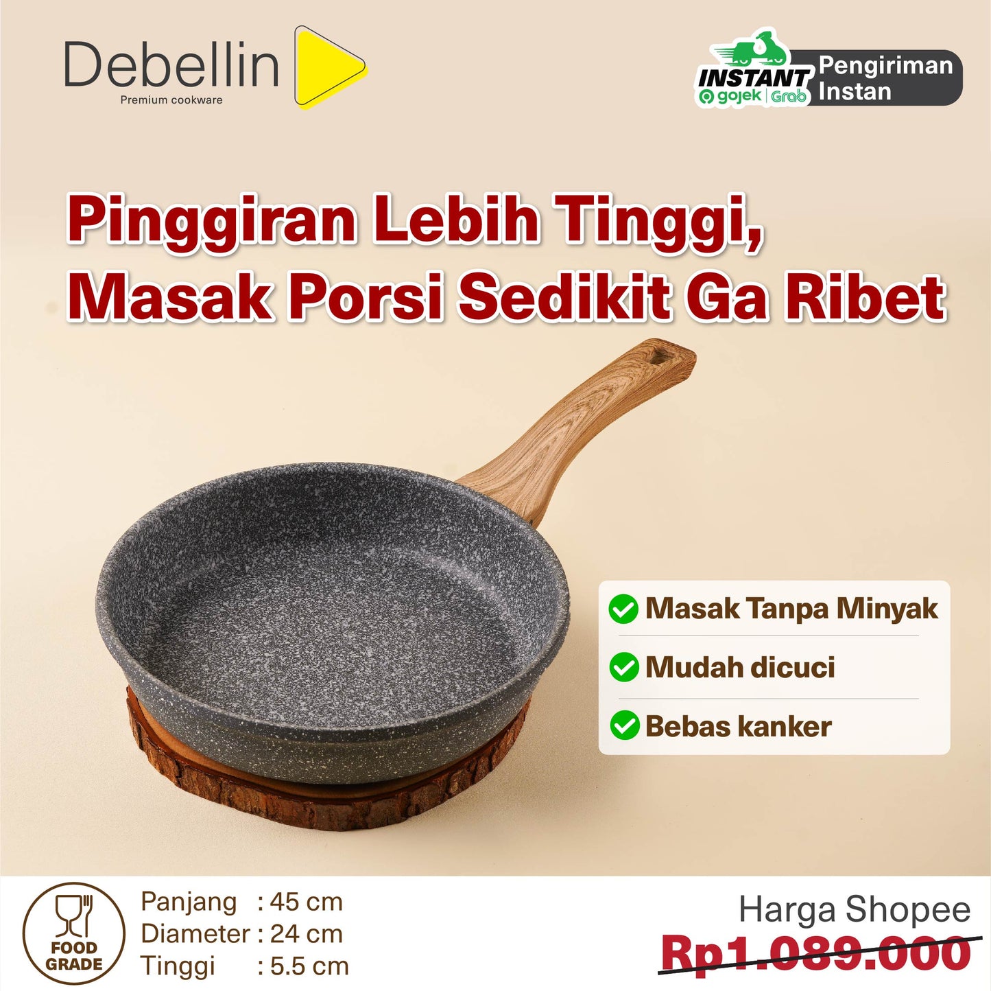 Debellin Grey Granite Fry Pan 24 cm