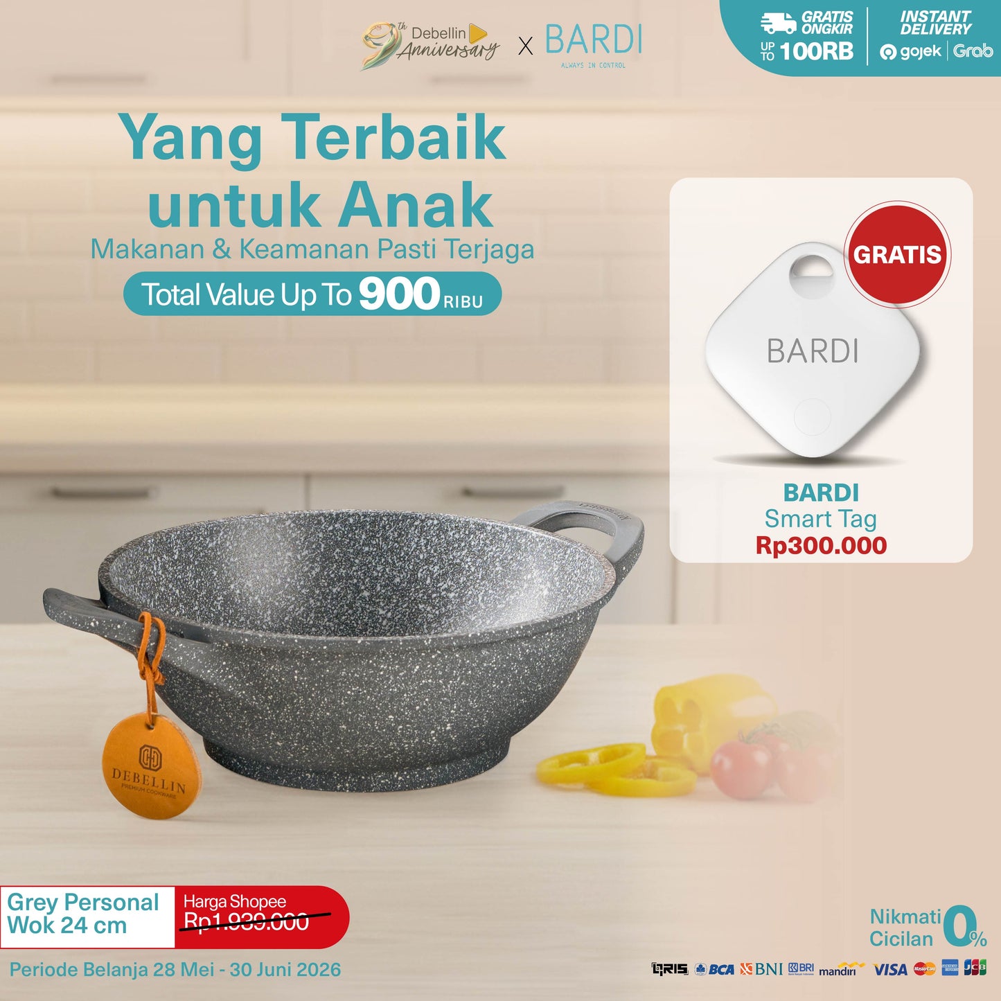 Debellin Grey Granite Personal Wok 24 cm