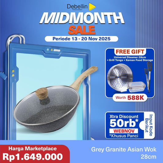 Debellin Grey Granite Asian Wok Pan 28 cm