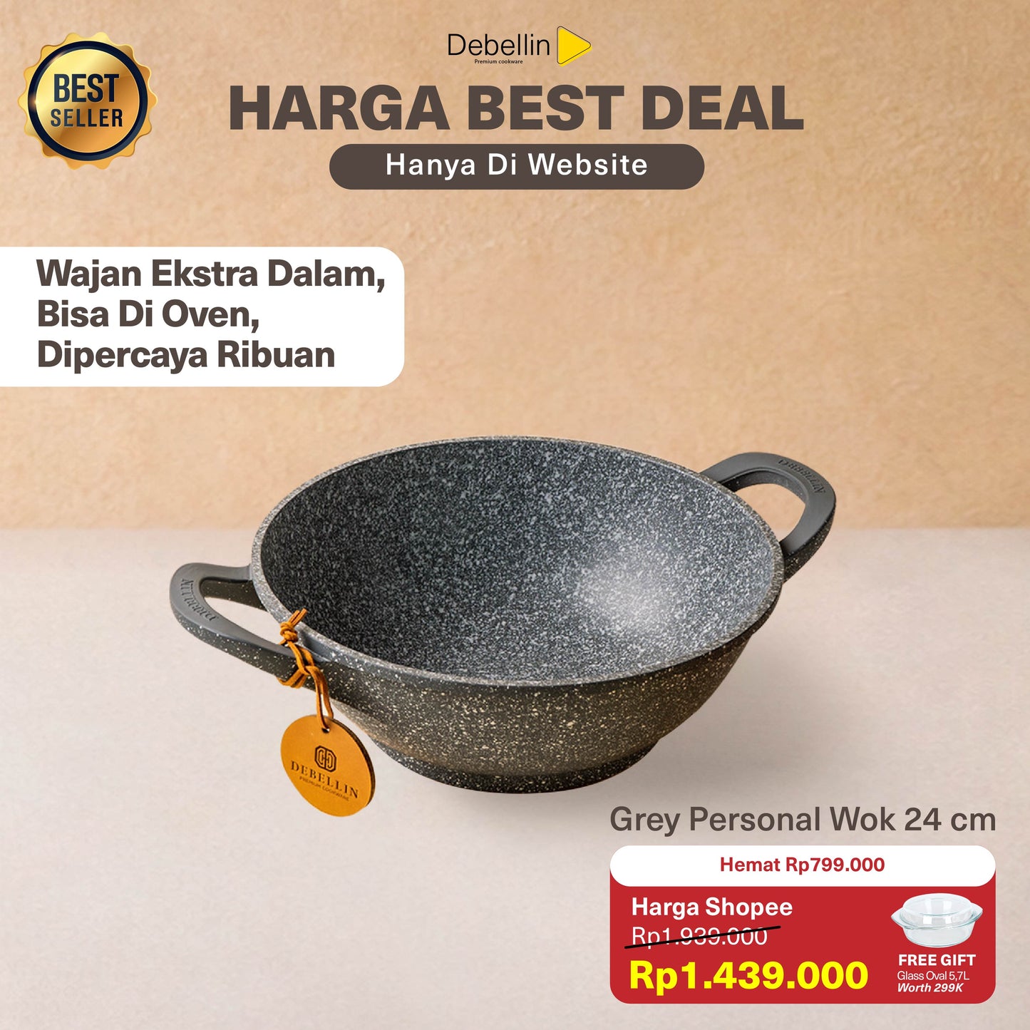 Debellin Grey Granite Personal Wok 24 cm