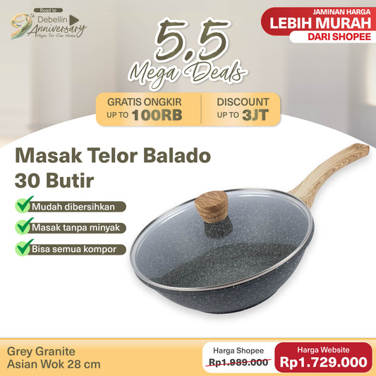 Debellin Grey Granite Asian Wok Pan 28 cm