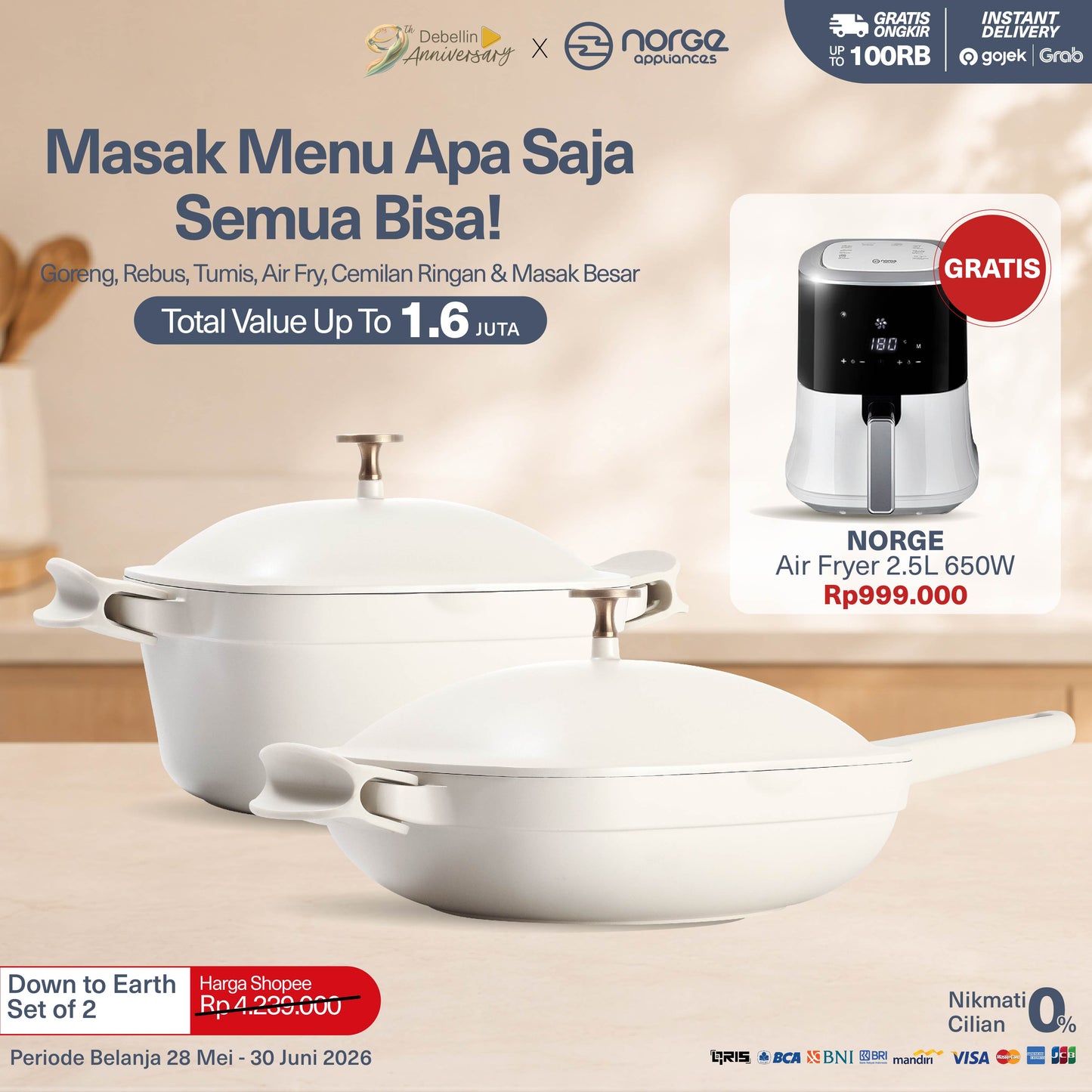 Debellin Down To Earth Set - Casserole 24 cm & Deep Frypan 26 cm