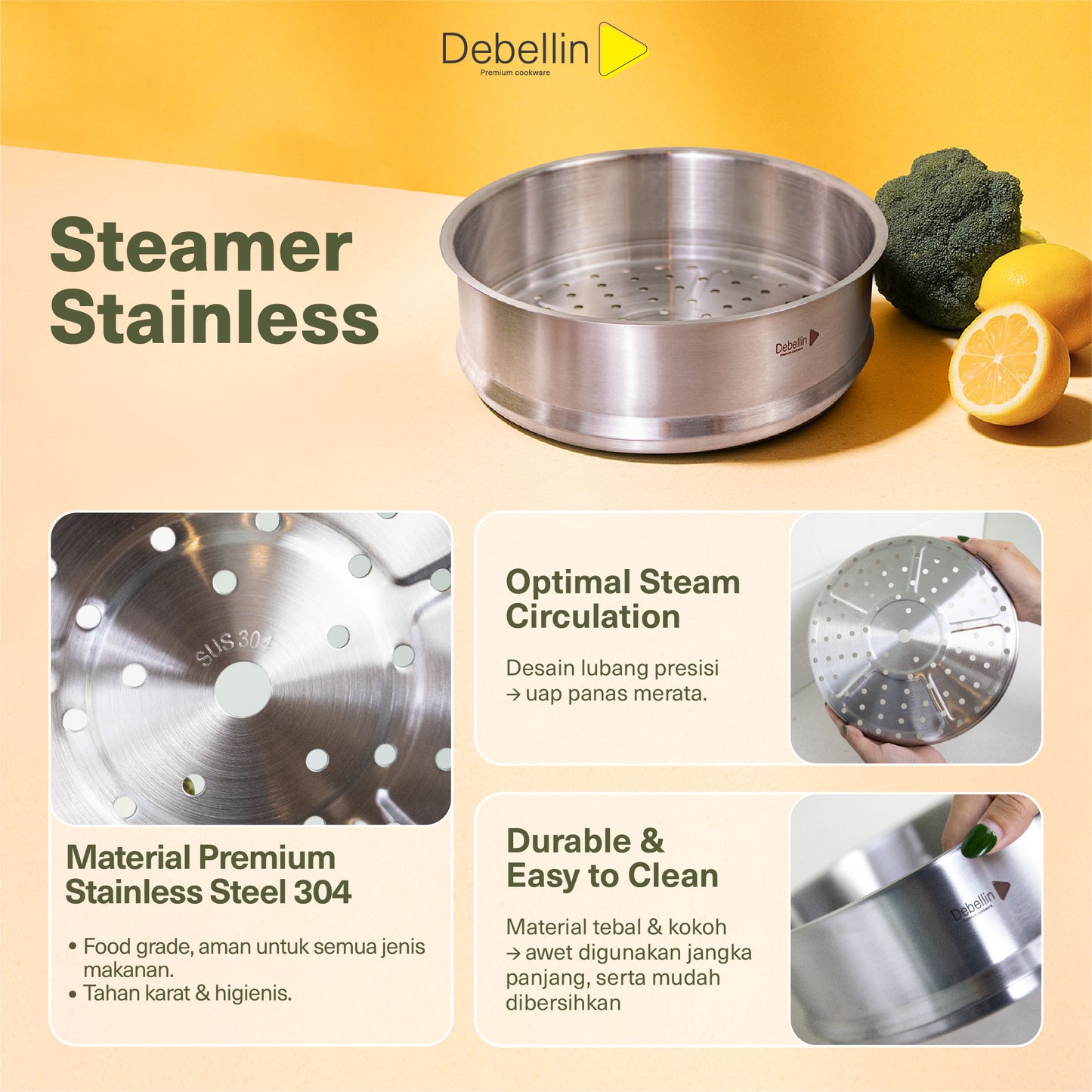 (New Arrival) Debellin Universal Steamer Stainless